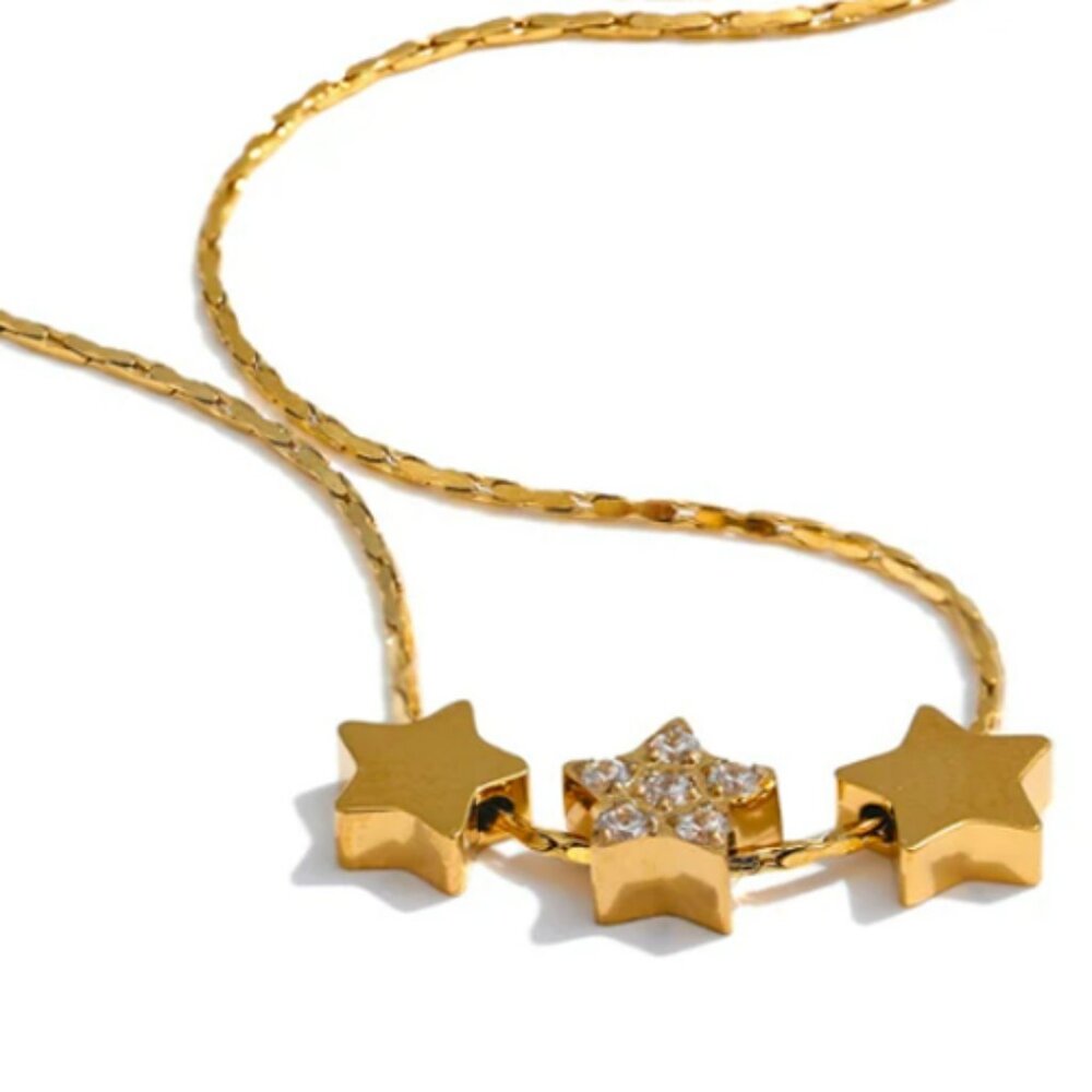 Star Double‎ Side Pendant Necklace Golden Stainless Steel Waterproof